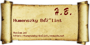 Humenszky Bálint névjegykártya